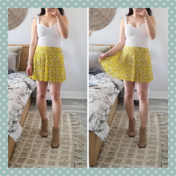 American Eagle Yellow Floral Pleated‎ Skirt - Picture 1 of 7